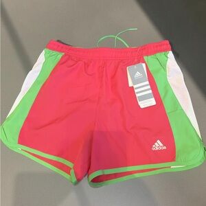 Adidas Women's Vibrant Pink and Green Athletic Shorts